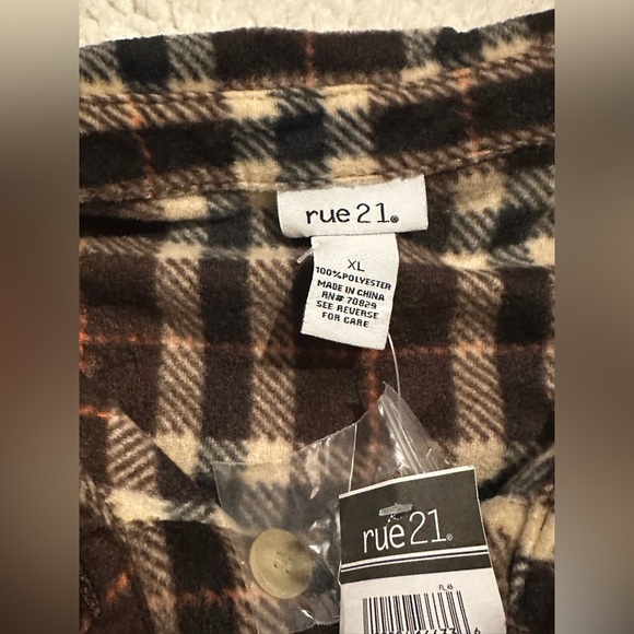 Rue21 Women’s Brown/Cream Button Down Plaid Shirt Front Pockets size XL NWT - Picture 8 of 12